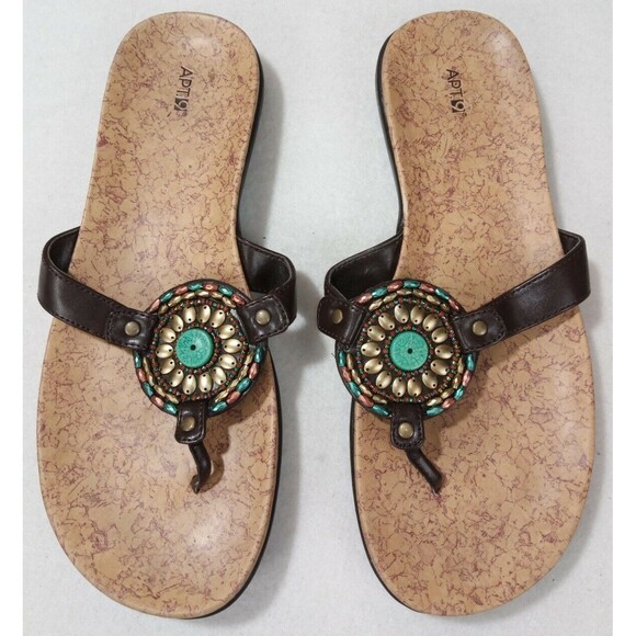 APT.9 Women's brown Thong Toe Summer  Sandals Flip Flops SIZE 6 pre-owned - Picture 1 of 7